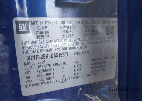 2013 Chevrolet Captiva Sport 2Ls from USA, damaged, VIN 3GNFL2EK0DS515237